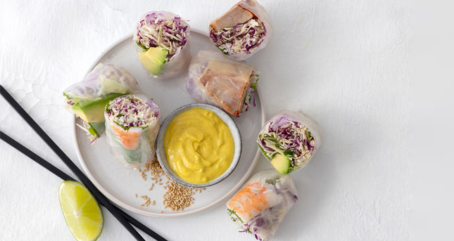 Fresh Vietnamese Rice Paper Rolls with Peanut Dipping Sauce